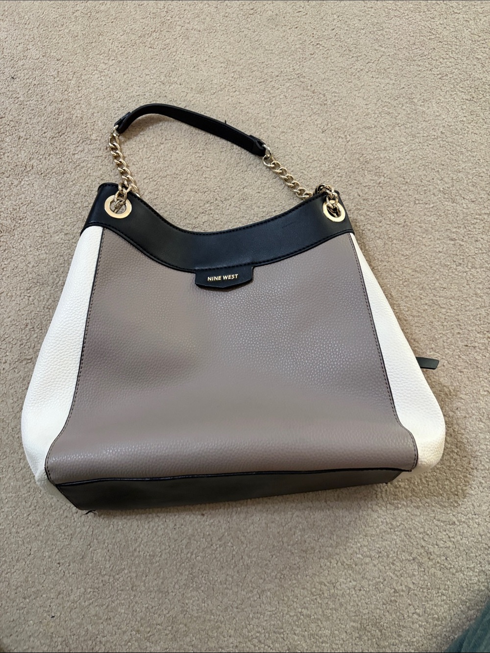 Nine West Colorblock Shoulder Hobo in Taupe, Black & White
